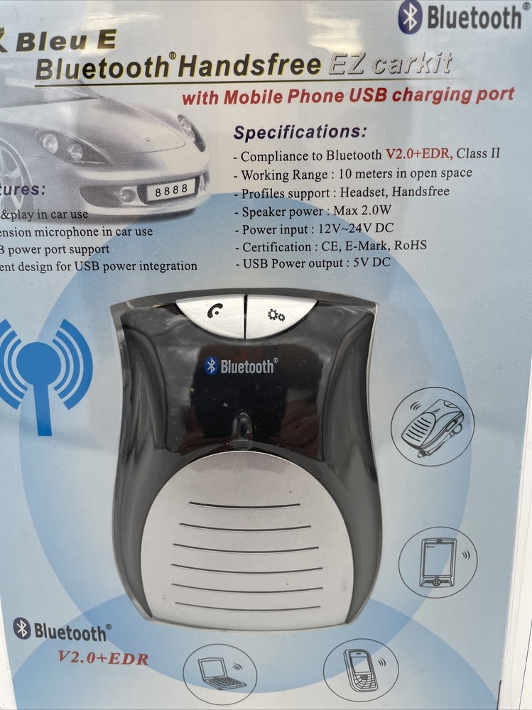 Bleu E Bluetooth Handsfree EZ Carkit V2.0+EDR w/ USB Charging Port Speaker Phone