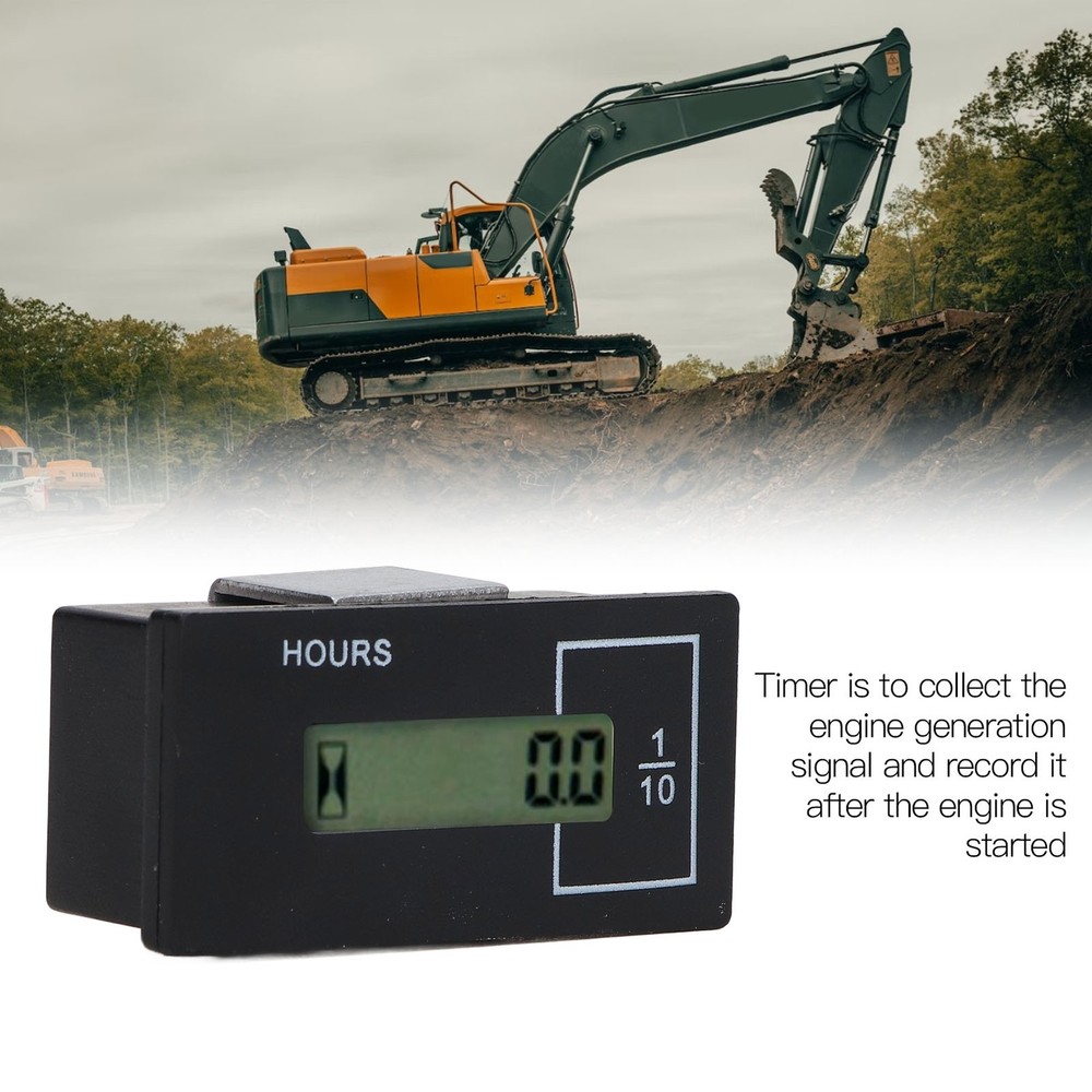 Excavator Hour Meter LCD Built In Chip Electronic Remote Timer DC12-36V Part