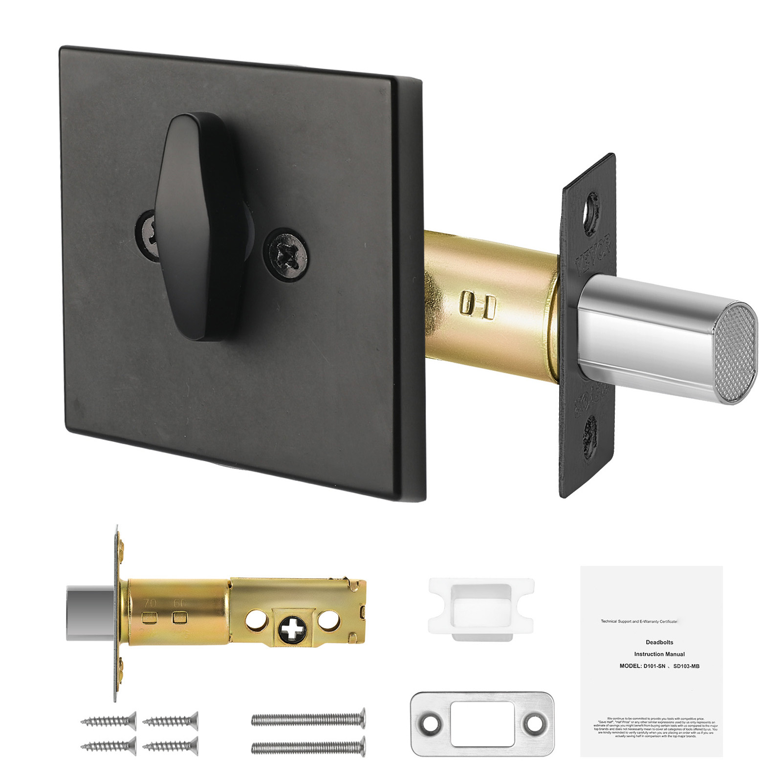 Deadbolt Lock Square Single Cylinder Dead Bolt Keyed Matte Black 3 Keys