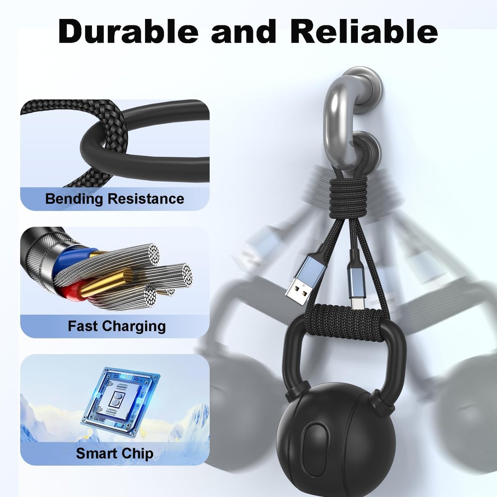 2 ft USB C Cable, 2 Pack Short to C Cable 2ft for Car 2 FT, Black