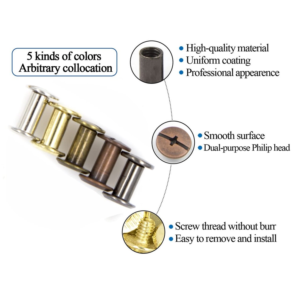 75 Sets Chicago Screws Assorted Kit 5 Color Leather Rivets Binding Post