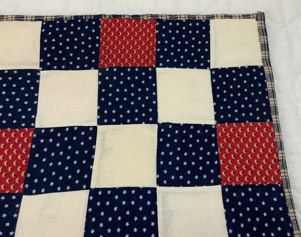 Vintage/Antique Patchwork Quilt Table Topper, Nine Patch, Early Calico Prints