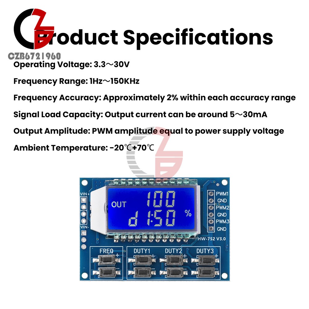 3-Channel Signal Generator PWM Pulse Wave Frequency Duty Cycle Adjustable Module