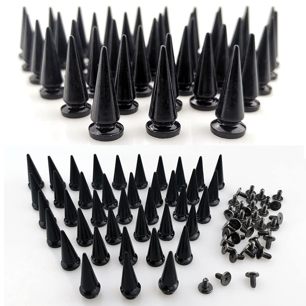 FAZHBARY 40 Pairs Black Cone Spikes Punk Rivets and Screwback Studs Metal Bullet