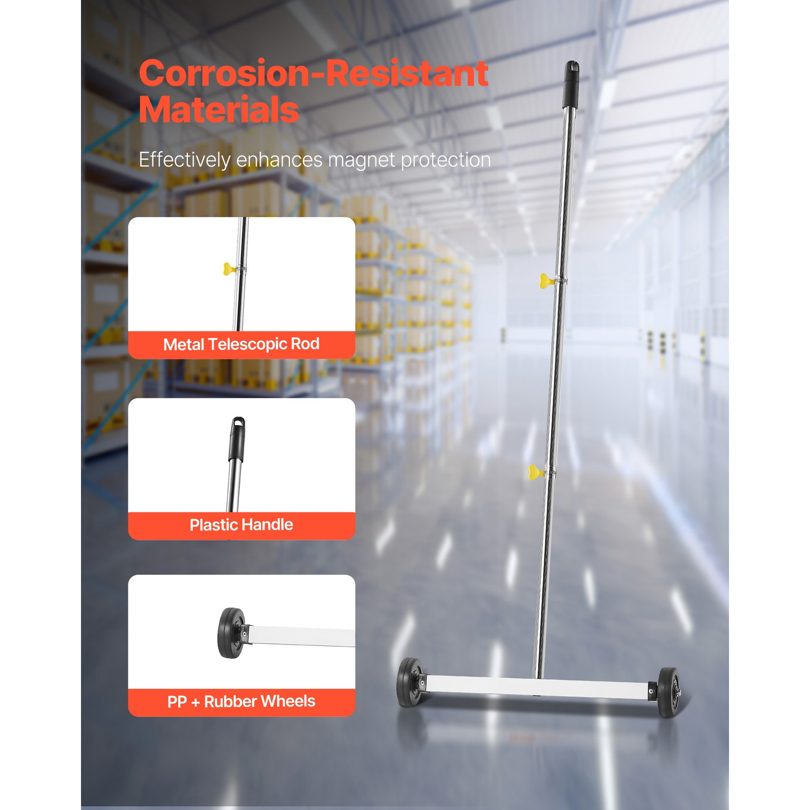 17" Rolling Magnetic Sweeper Picks up Tools Nails Screws Clips 10 lbs Capacity