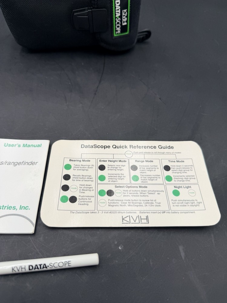 KVH Data Scope Digital Compass/Rangefinder w/ Case And Manuals Needs Battery