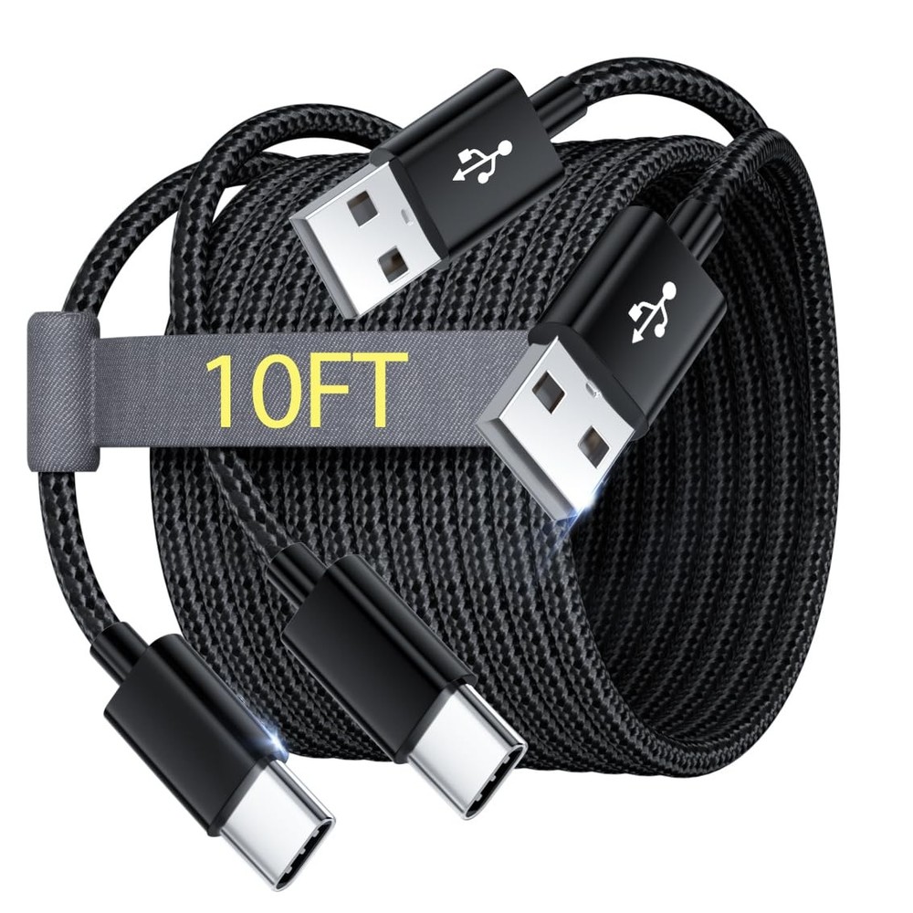 2Pack 10FT USB C Cable Fast Charger for Amazon Fire HD 10 9th - 11th Black