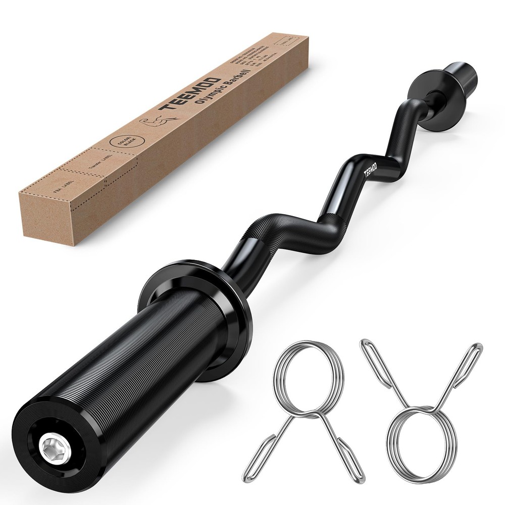 Olympic EZ Curl Barbell Bar, 47" Curl Bar with 2 Spring Collars, Curling bar ...
