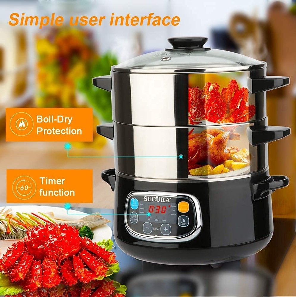 Secura Electric Food Steamer, Vegetable Double Tiered Stackable Baskets with ...