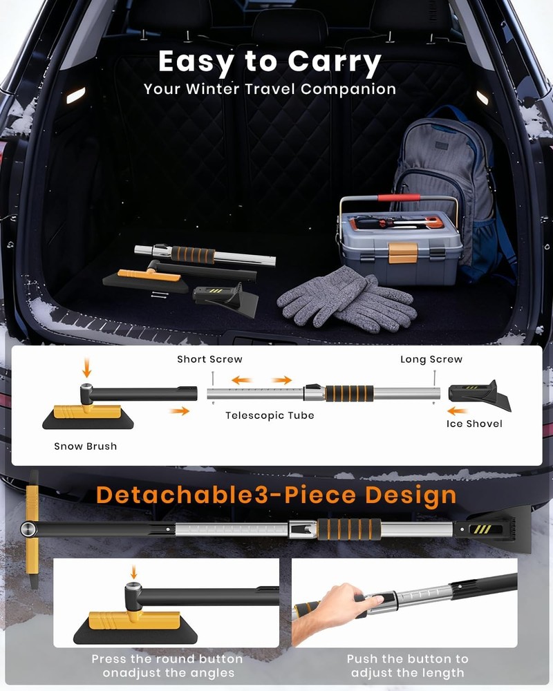 helloleiboo 43.7" Extendable Ice Scraper & Pivoting Snow Brush