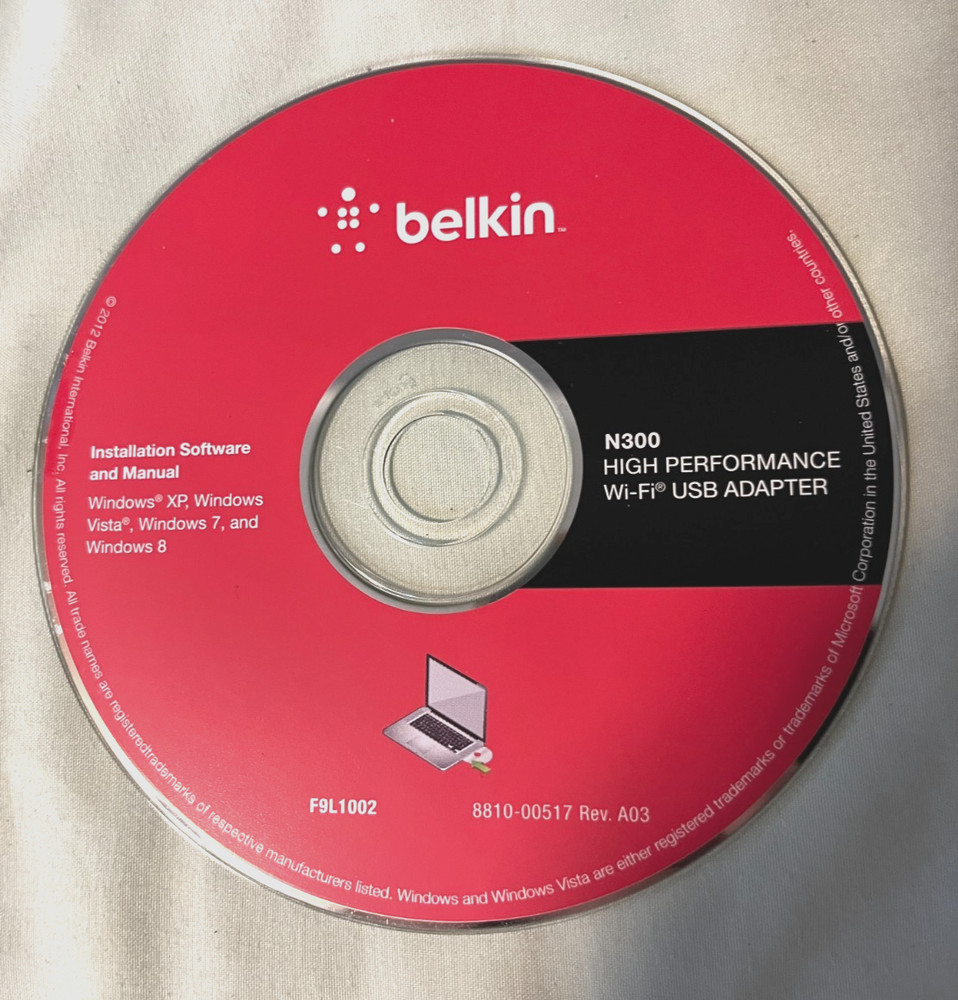 Belkin N300 WiFi USB Adapter Driver Install CD OEM Software