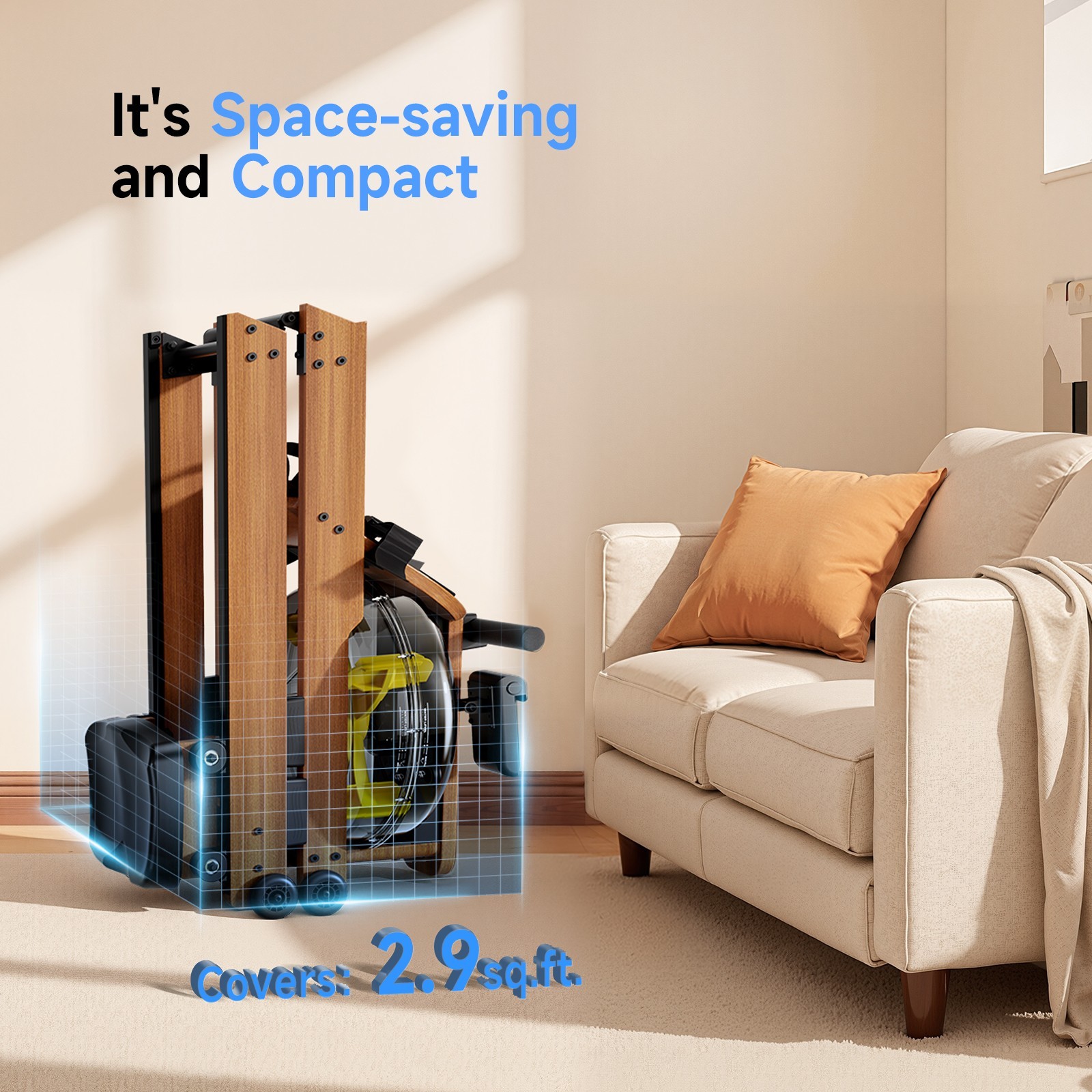 Foldable Rowing Machine Wood 350LBS Capacity Smooth Space-Saving Design Quite