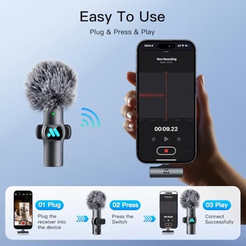 2pcs Dual Receivers Mini Microphone for iPhone iPad for Lightning & for Type-c