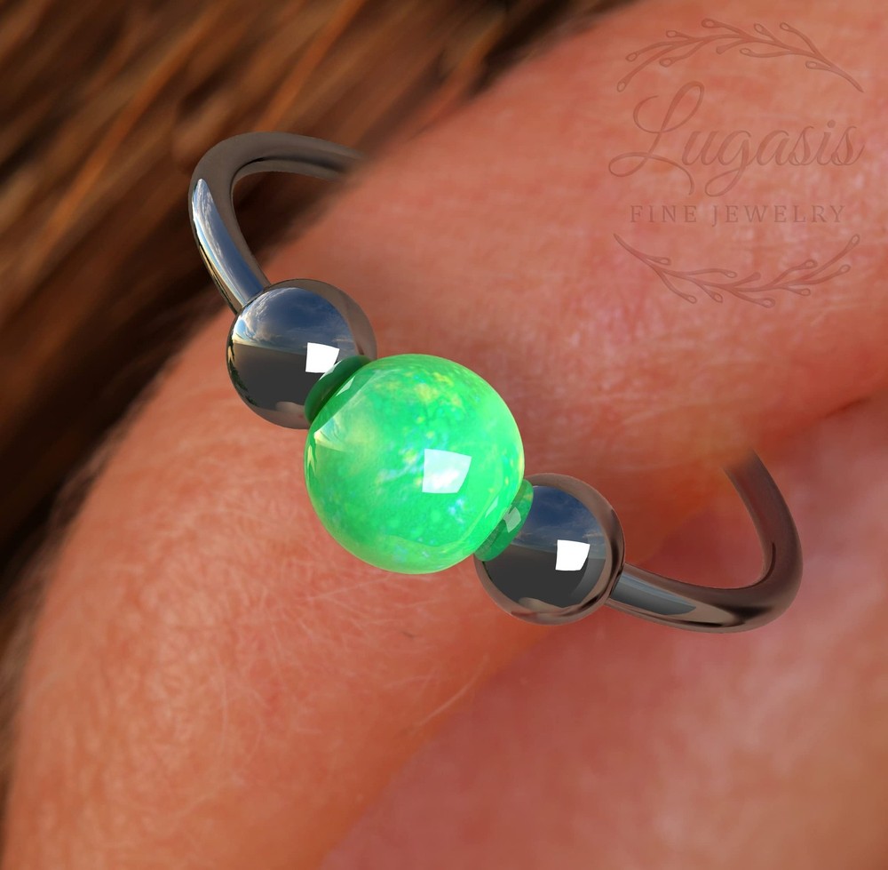 Black silver helix 3mm opal Green Opal