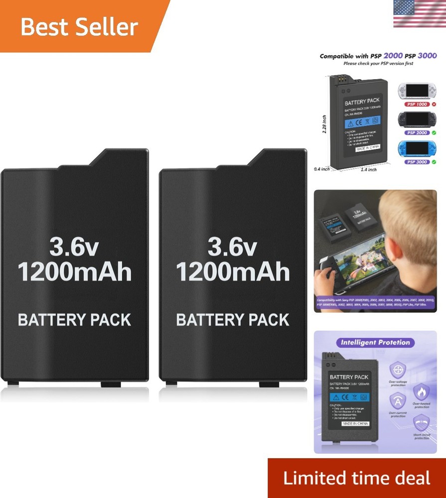 2Pcs Rechargeable Battery Pack Replacement for PSP 2000/3000/Lite/Slim Console,