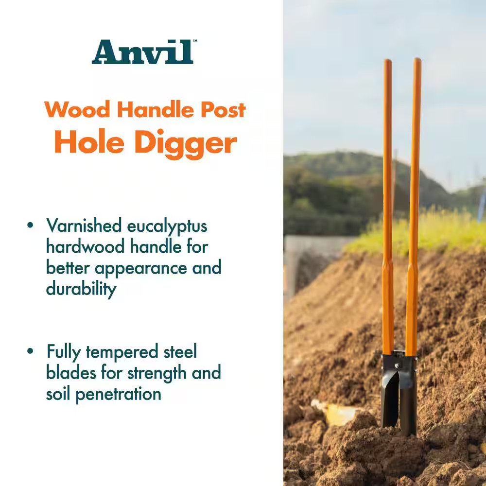 47 In. L Wood Handle Steel Post Hole Digger