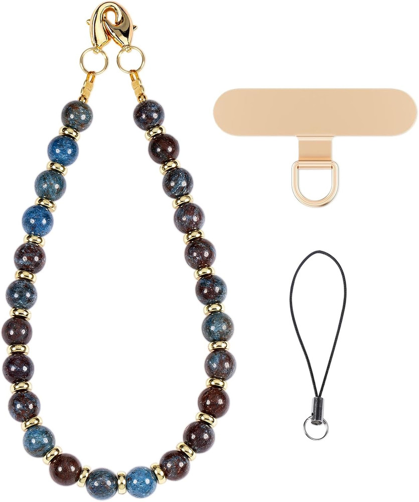 Gemstone Beaded Phone Charm Wrist Strap with Steel Cable Core Stringing, Detacha