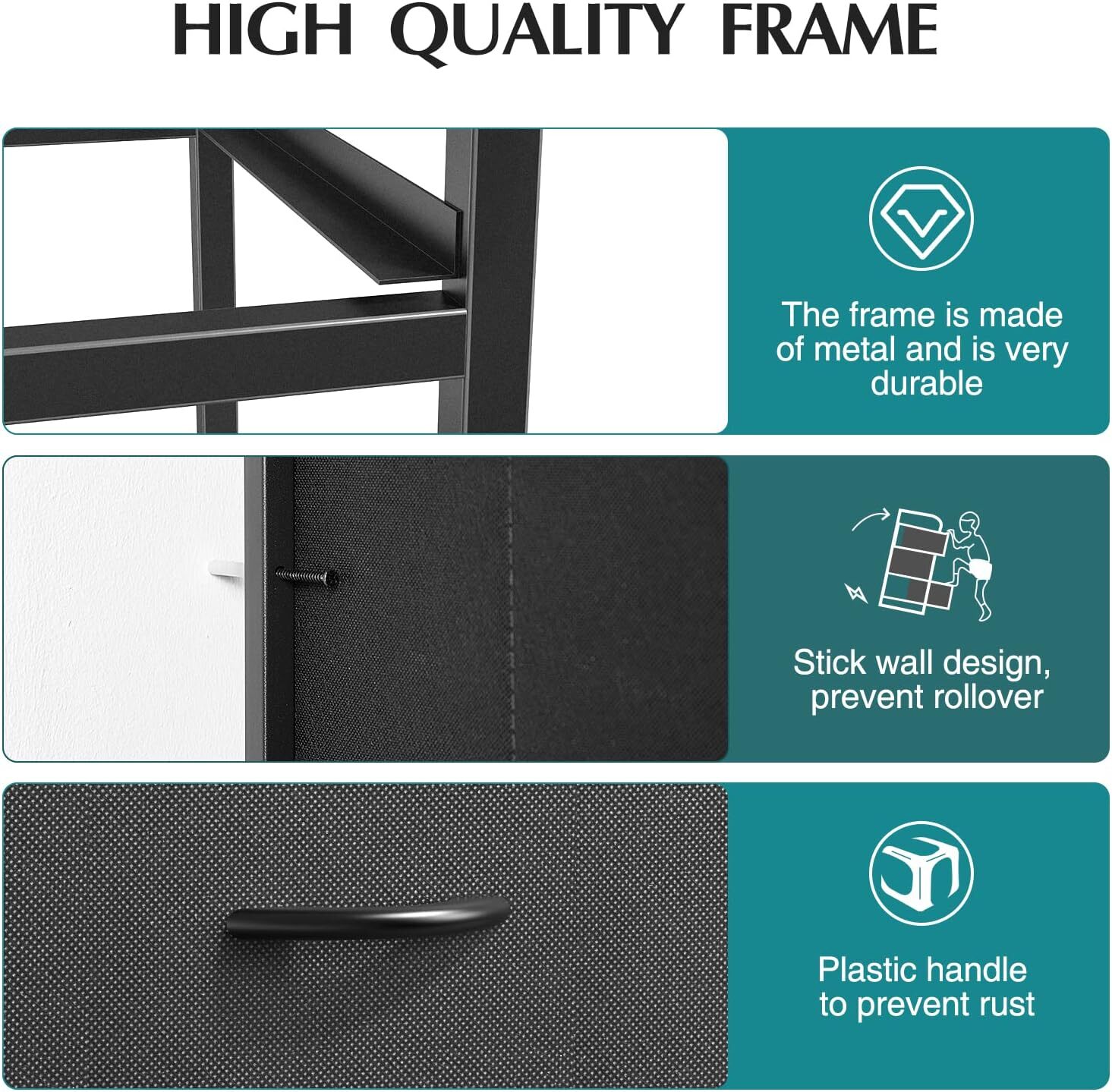 5 Drawers Black Dresser for Bedroom Wood Top Organizer Fabric Storage Drawers