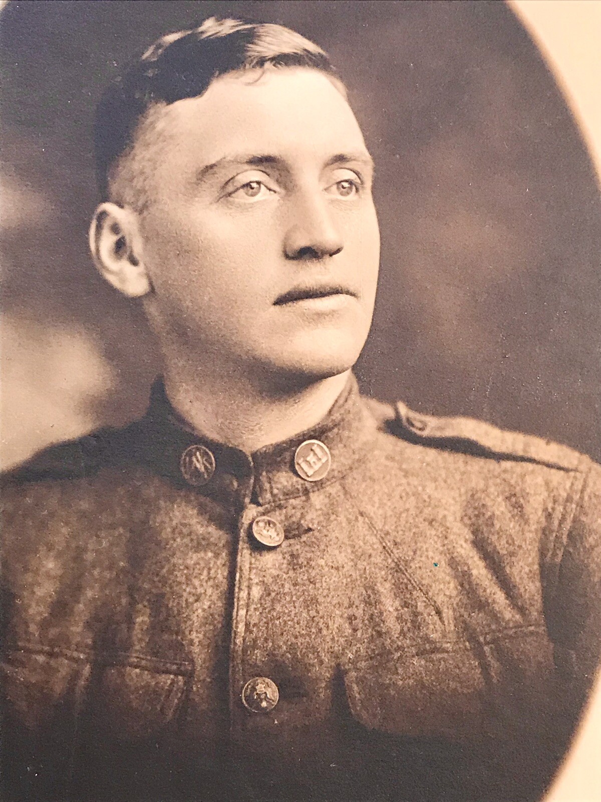 WWII Large Soldier Photograph Oval 9 1/2” X 8 1/2” In Uniform Military