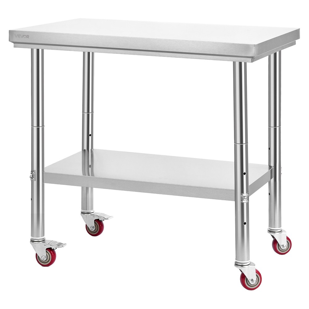 VEVOR Stainless Steel Table 24 x 35.4 in Kitchen Prep Table with Wheels