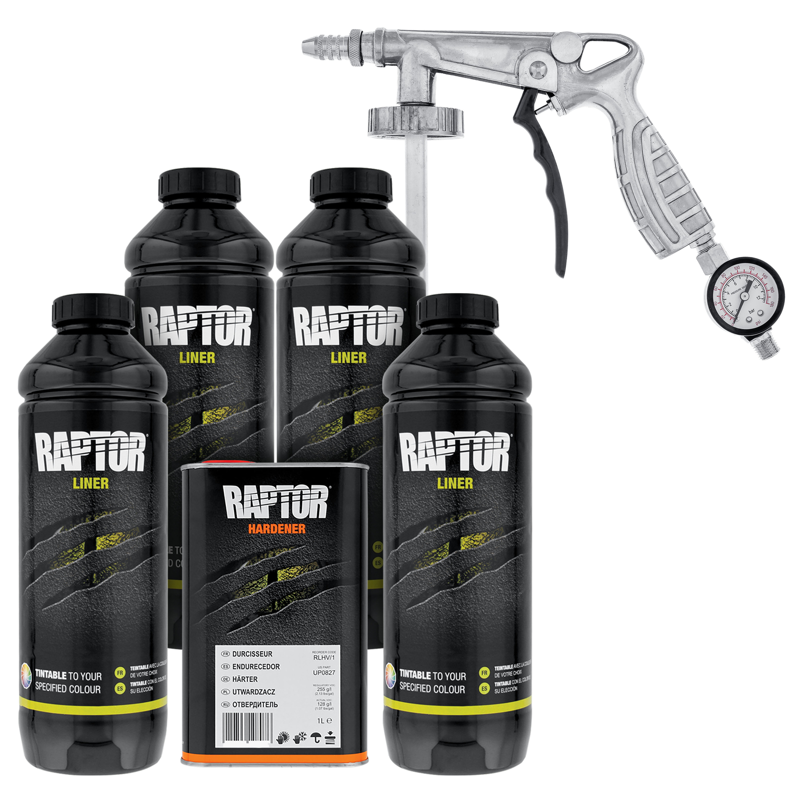 Raptor Tintable Urethane Spray-On Truck Bed Liner Spray Gun, 4 Liters