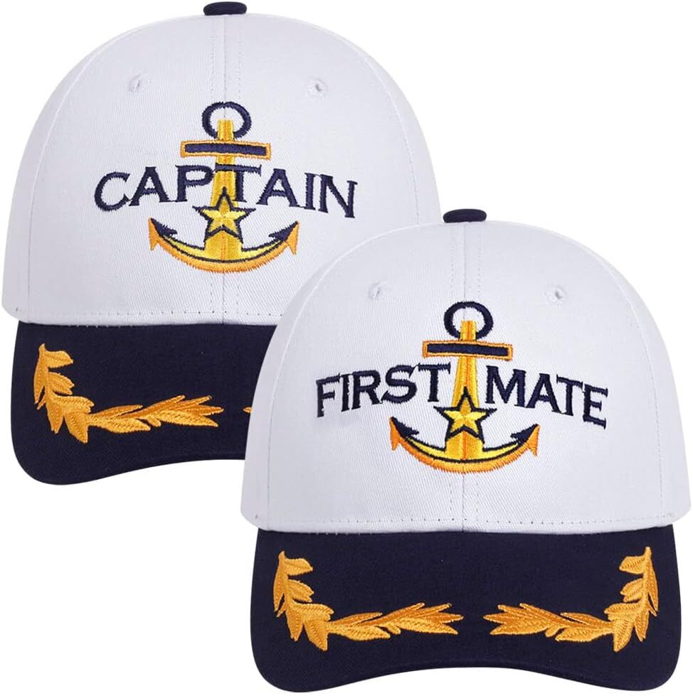 2 Pcs Captain Hat and First Mate Set Matching Skipper One Size, White