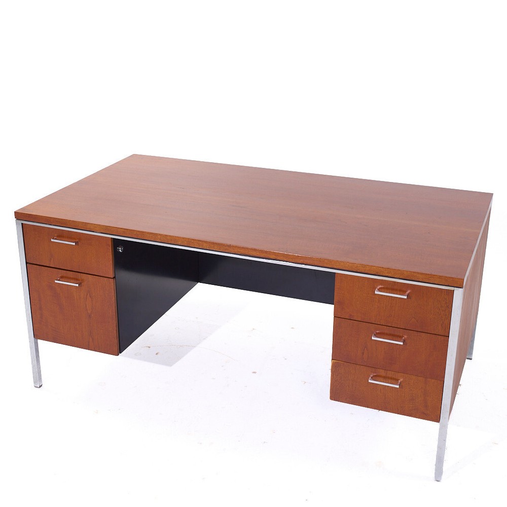 Mid Century Walnut and Chrome Executive Desk