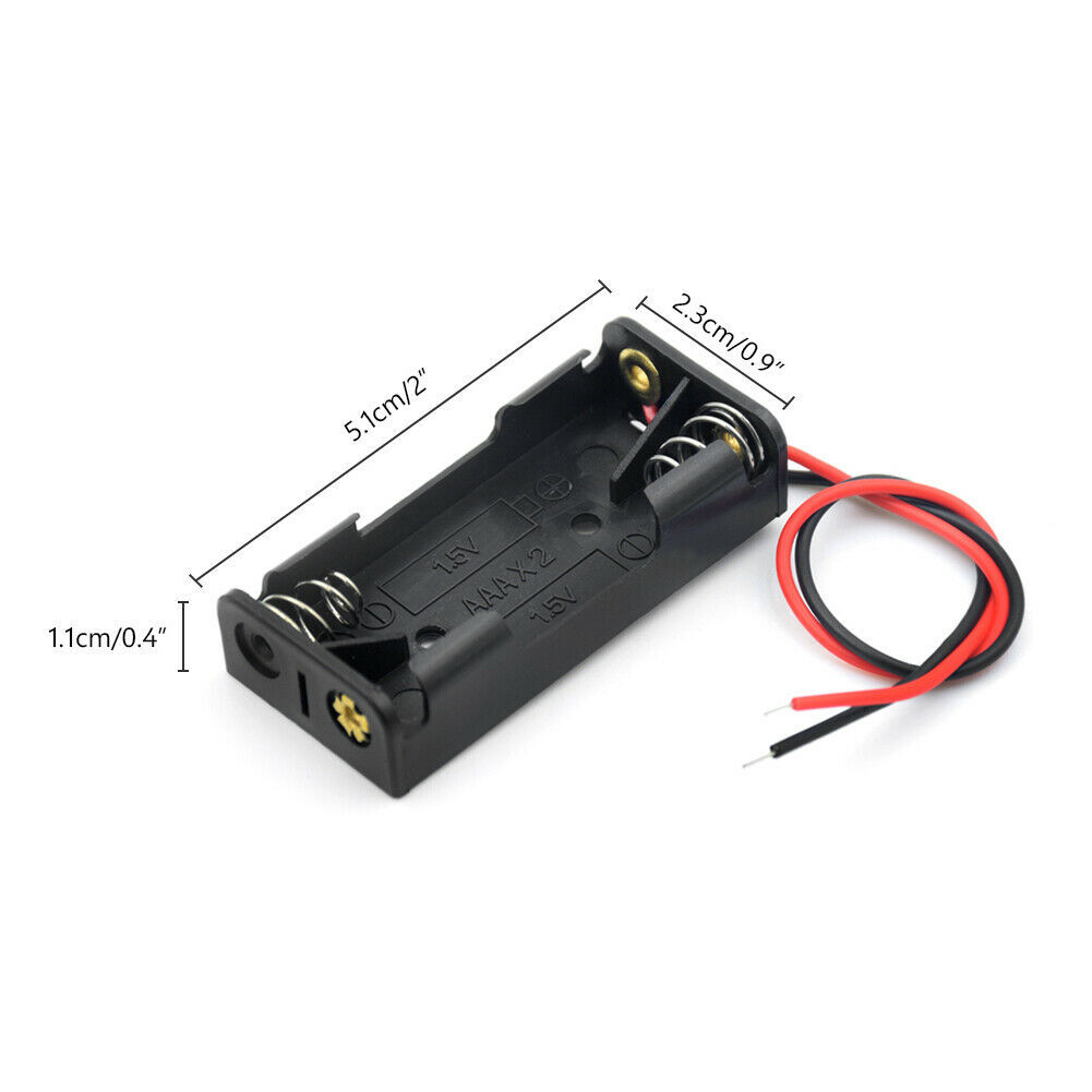 2x 2-AAA Slots Battery Spring Clip 3V Holder Case Plastic Storage Box + Wires