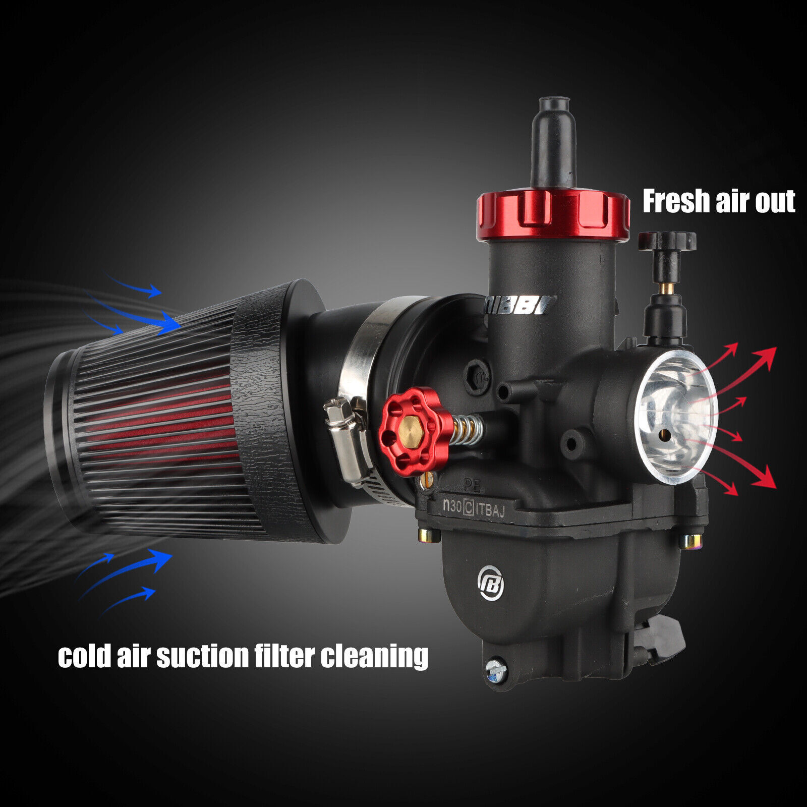 NIBBI 48mm Universal Air Filter For Dirt Pit Bike Scooter Moped ATV Go-kart Quad