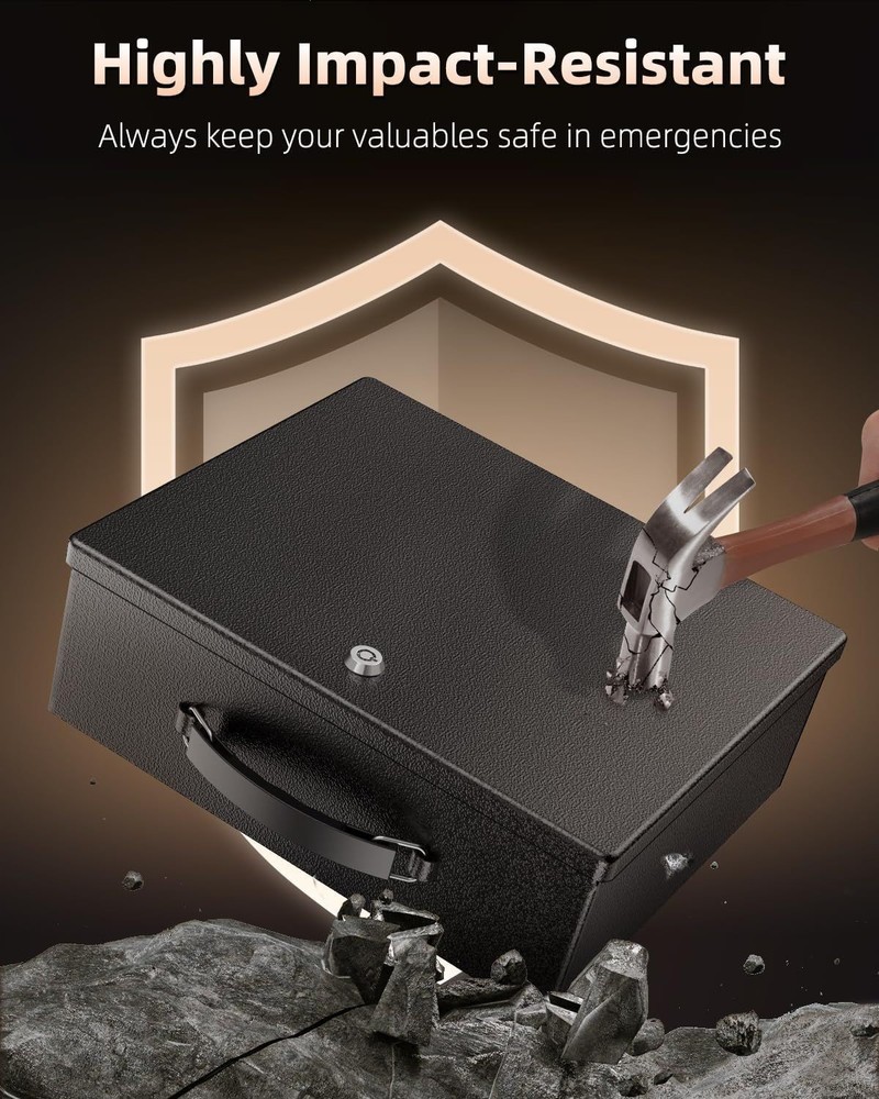 Fireproof Document Box with Key Lock & Handle, 13" X 10.9" X 4.1", Large Lock Bo