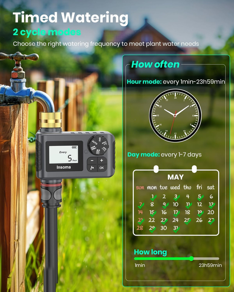 Sprinkler Timer with Brass Inlet and Outlet, Programmable Water Timer for Outdoo