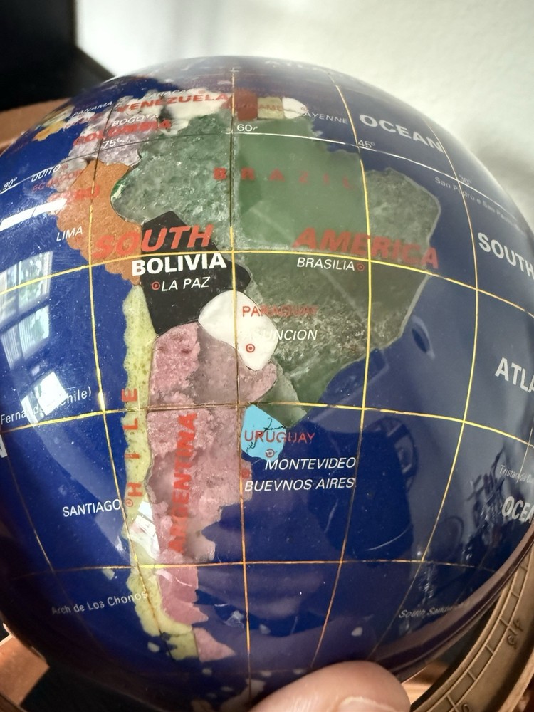 Gemstone Tabletop Globe 6” with Copper Colored Base and Compass(missing)