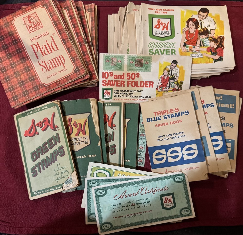 Plaid Stamp Saver Book S&H Green Stamp Books Blue stamps - Vintage