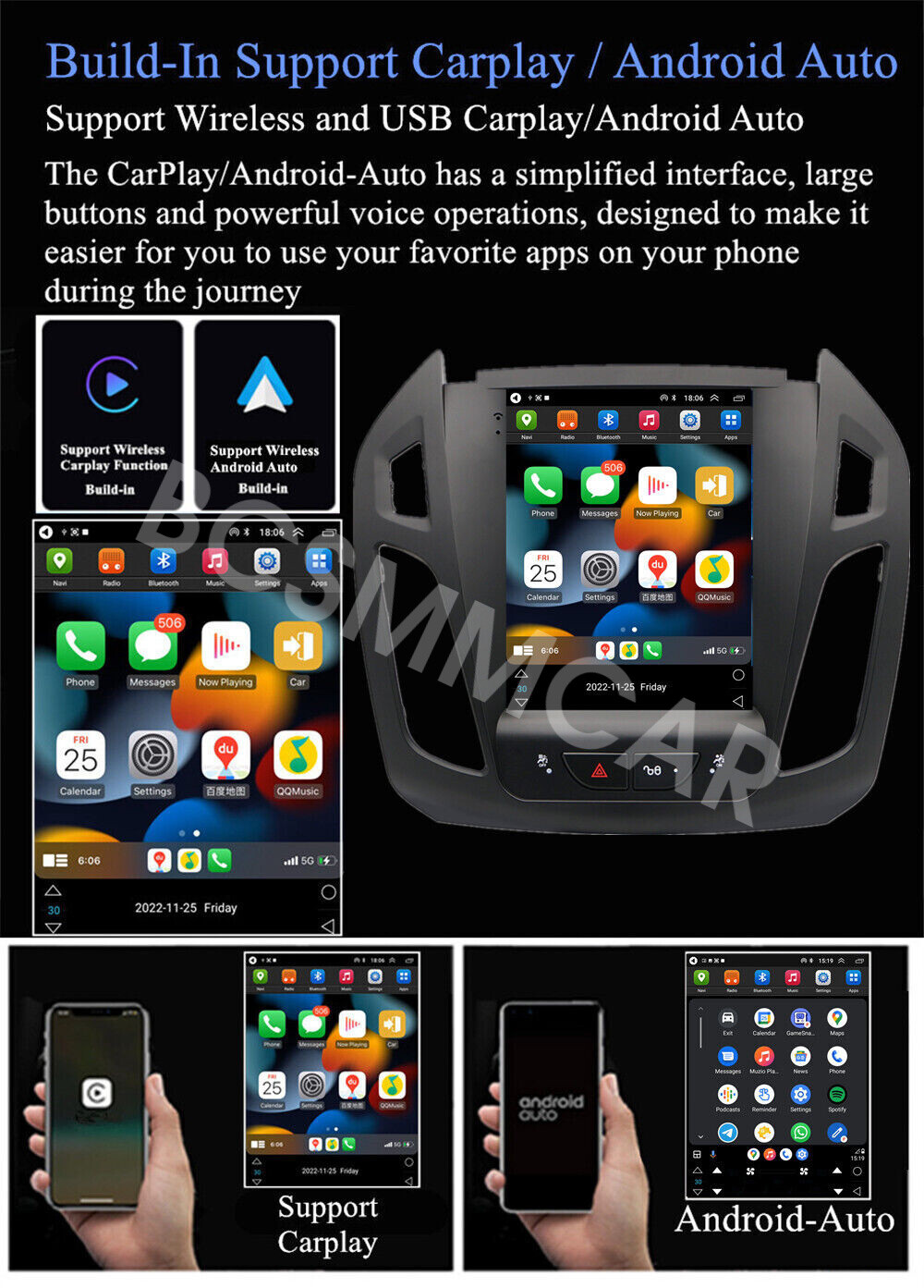 Fit For Ford Transit Connect 2014-2018 For Carplay Stereo Car Radio BT FM W/CAM