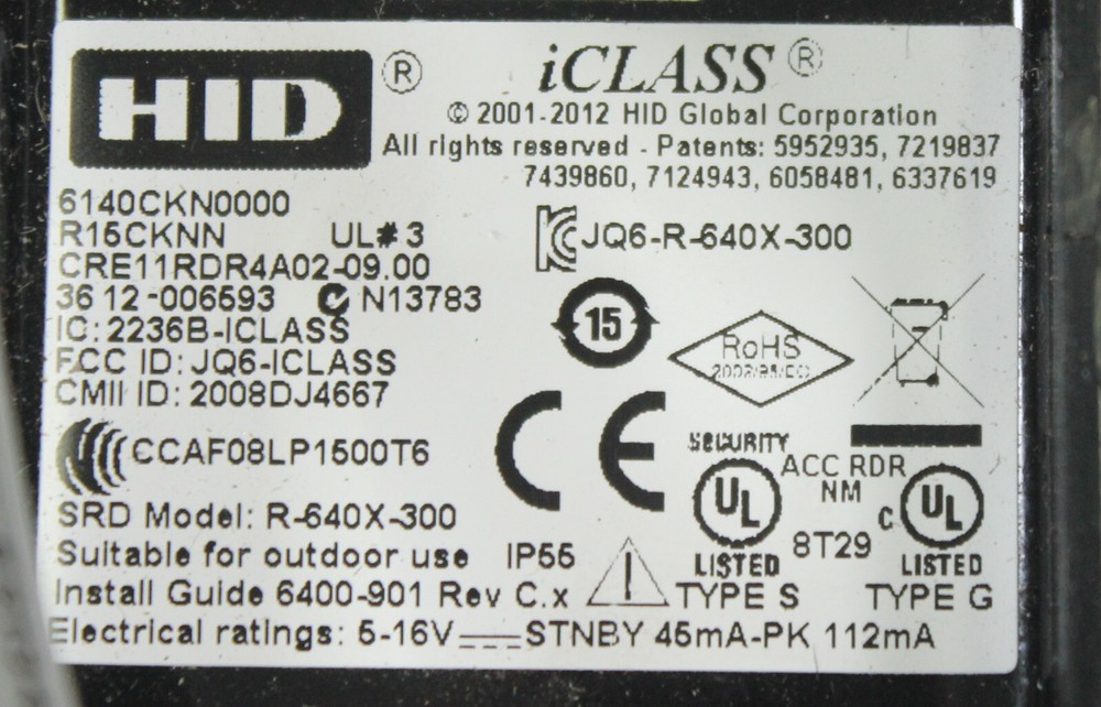 HID iCLASS Wall Switch Reader 6140CKN0000-No Mounting