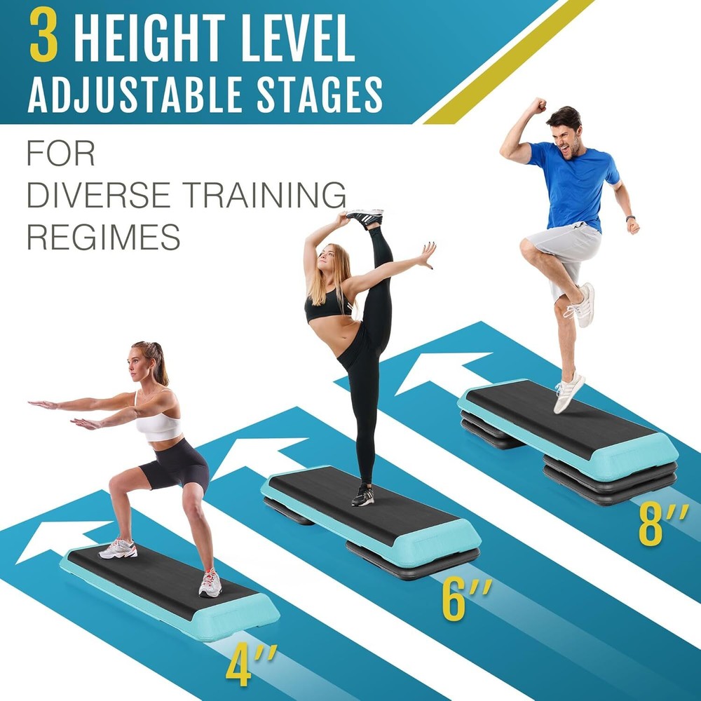 F2C 43 inch Aerobic Exercise Step Platform Adjustable Height Stepper Exercise