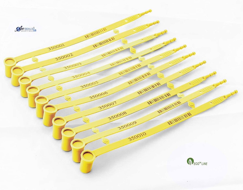Plastic TITE lock Security Seal, 200 Pcs, numbered and barcoded, Yellow Color