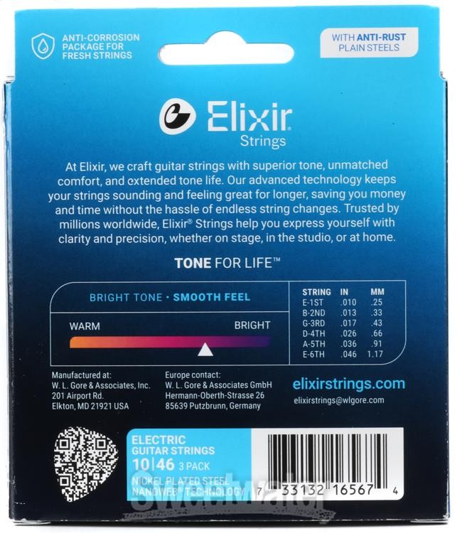 Elixir Strings 16542 Nanoweb Electric Guitar Strings - .010-.046 Light 3-pack
