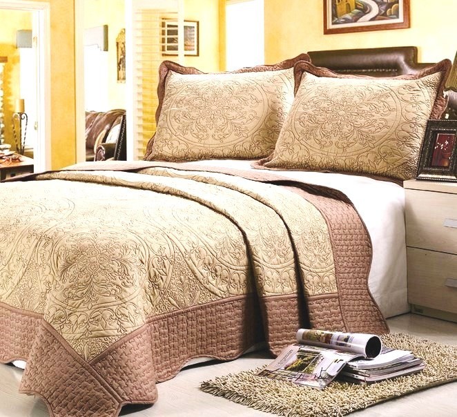 SALE! Embroidery Premium Natural Quilt Set 3 Pcs + Free Bed Sheet set