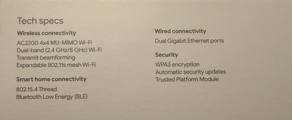 Google Nest WiFi H2D AC2200 Router