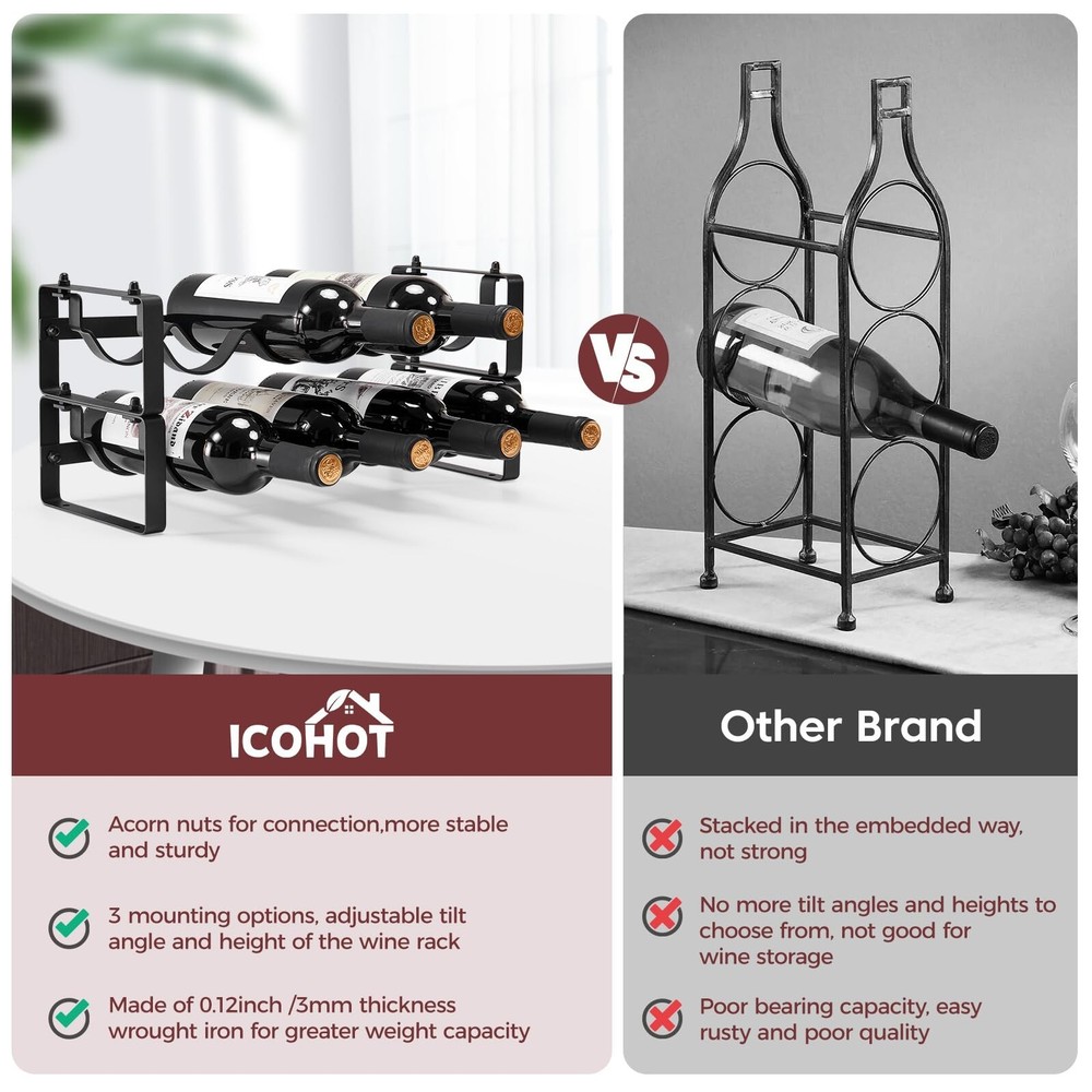 Stackable Wine Rack Countertop, Sturdy Wine Bottle Holder Freestanding for Ca...