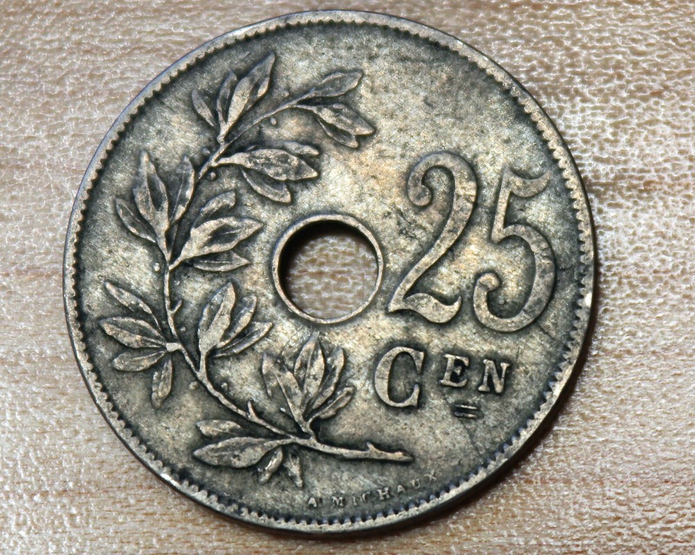 1908 Belgium 25 Centimes Dutch text
