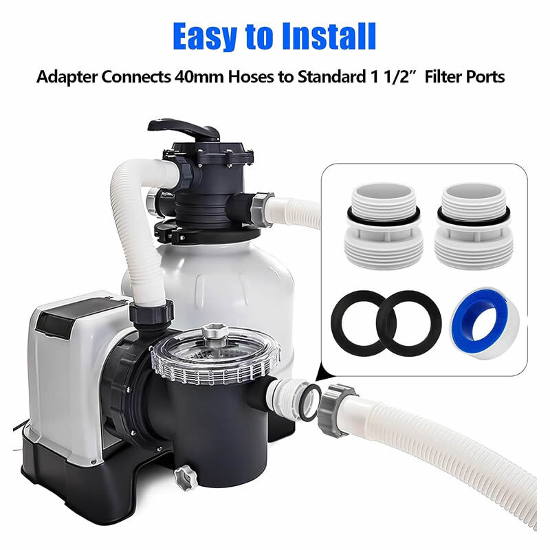 40mm to 1 1/2” Filter Hose Conversion Kit For Above Ground Pool Adapter Connects