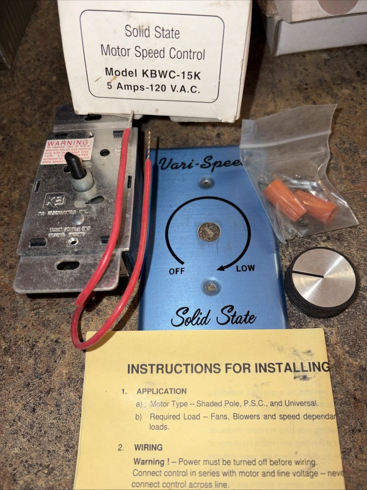 KBWC-15K Vari-Speed Solid State Motor Speed Control 5A 120V