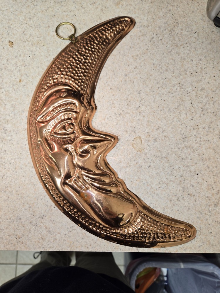 Vintage Hammered Copper Moon Wall Hanging