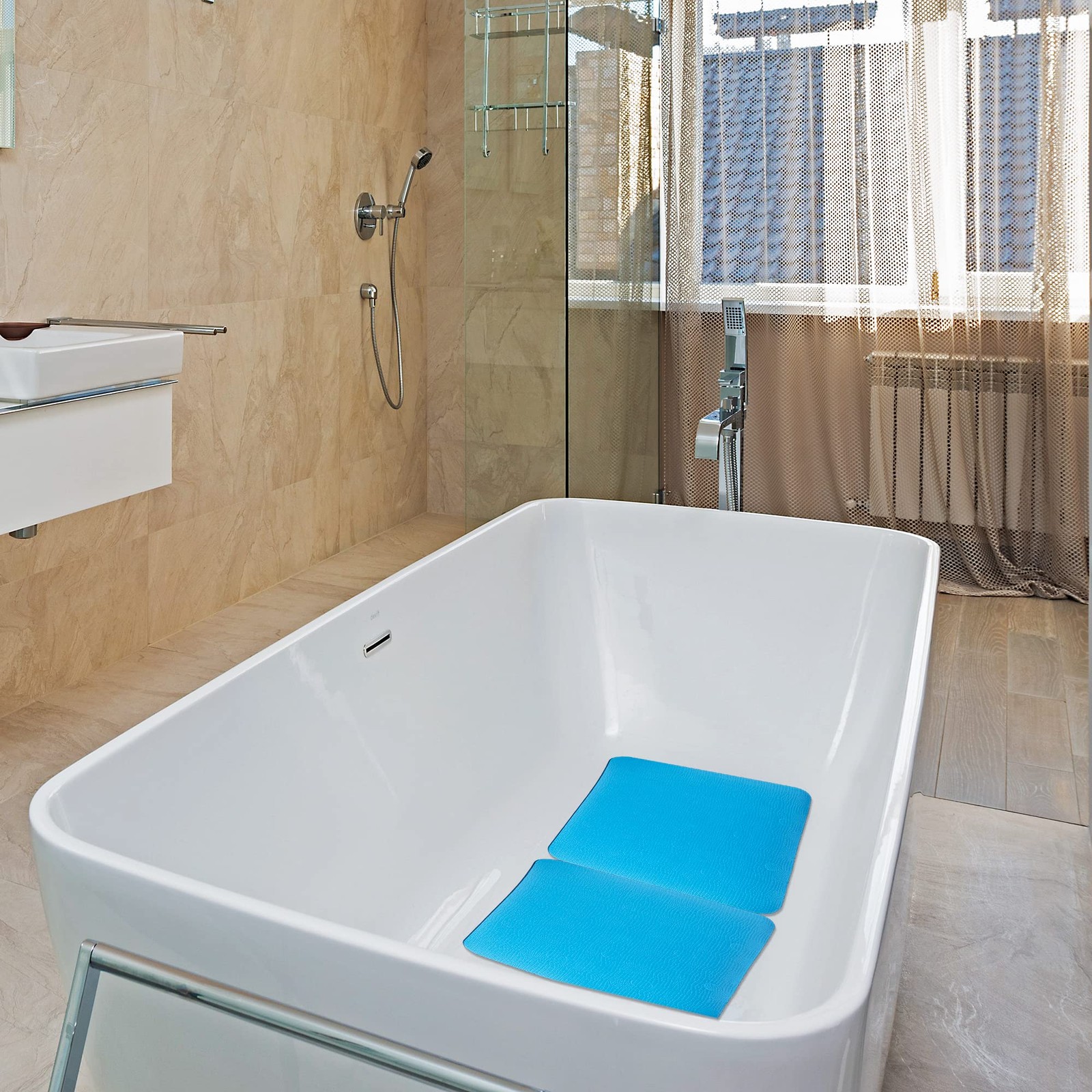 MINIVON Bath Chair Pad with Adhesive Backing Non Slip Shower 15 x 12 inches