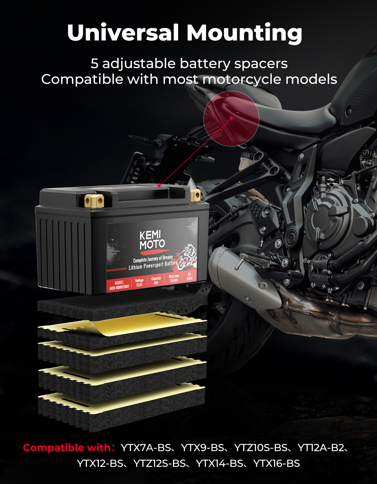 12v 6Ah 480A Lithium Motorcycle Battery YTX14-BS YTX9-BS for ATV UTV Dirt Bike