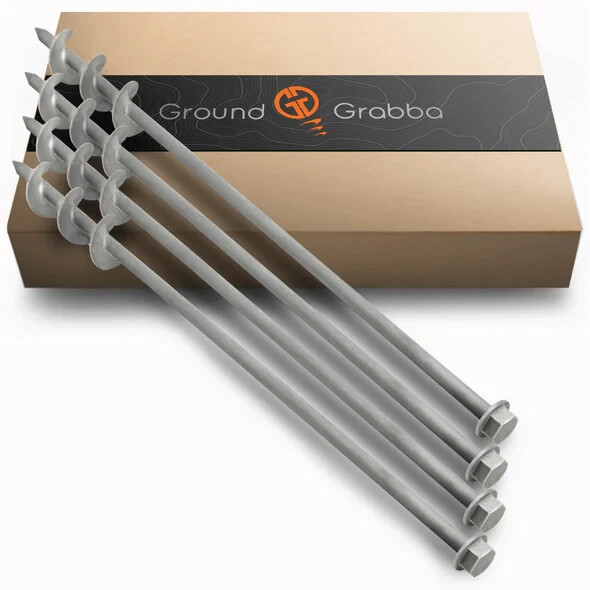 GROUNDGRABBA Ground Anchor Screw Kit - 2 Ft Ground Anchors- 4 Pack Earth Screw