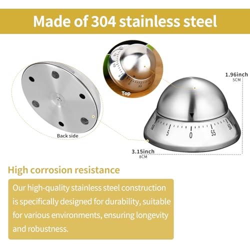 Mechanical Kitchen Timer, Wind Up 60 Minutes Manual Countdown for Silver Cone