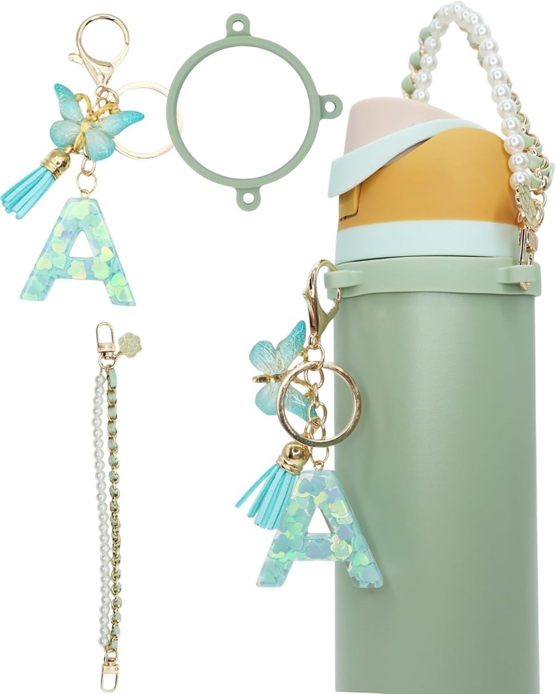 Personalized Initial Keychain & Durable Strap for Owala Water Bottles - 3PC Set